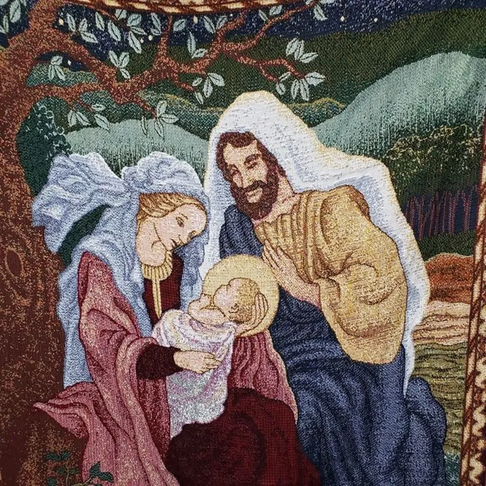 Beautiful Christmas Nativity Tapestry Throw 45x55 Fringe Blanket Wall Decor
